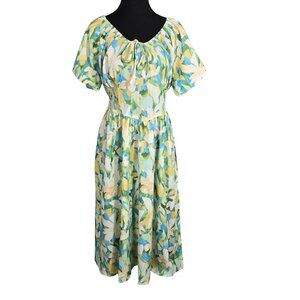 NWT | Fensace | Blue & Yellow Floral Puff Sleeve Maxi Dress | Medium